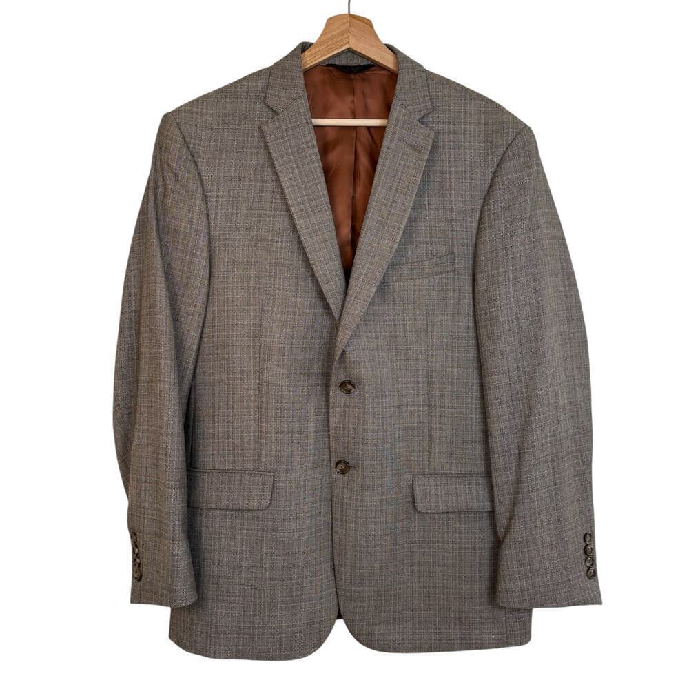 Jos A Bank Men's Sport Coat 42R Subtle Plaid 100% Wool Slim Fit Formal Brown